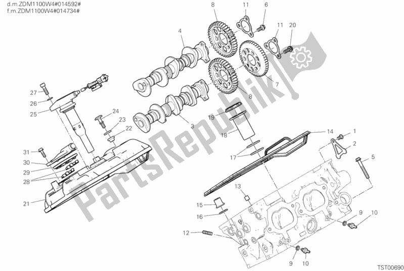Tutte le parti per il 12b - Testata Posteriore - Distribuzione del Ducati Superbike Panigale V4 Thailand 1100 2020